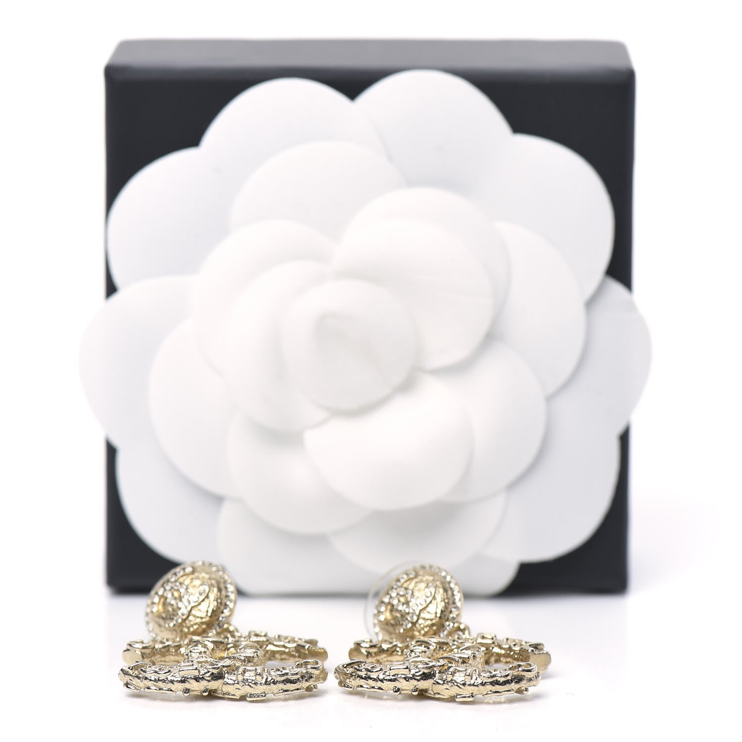 Chanel Crystal CC Drop Earrings Gold 5 of 5