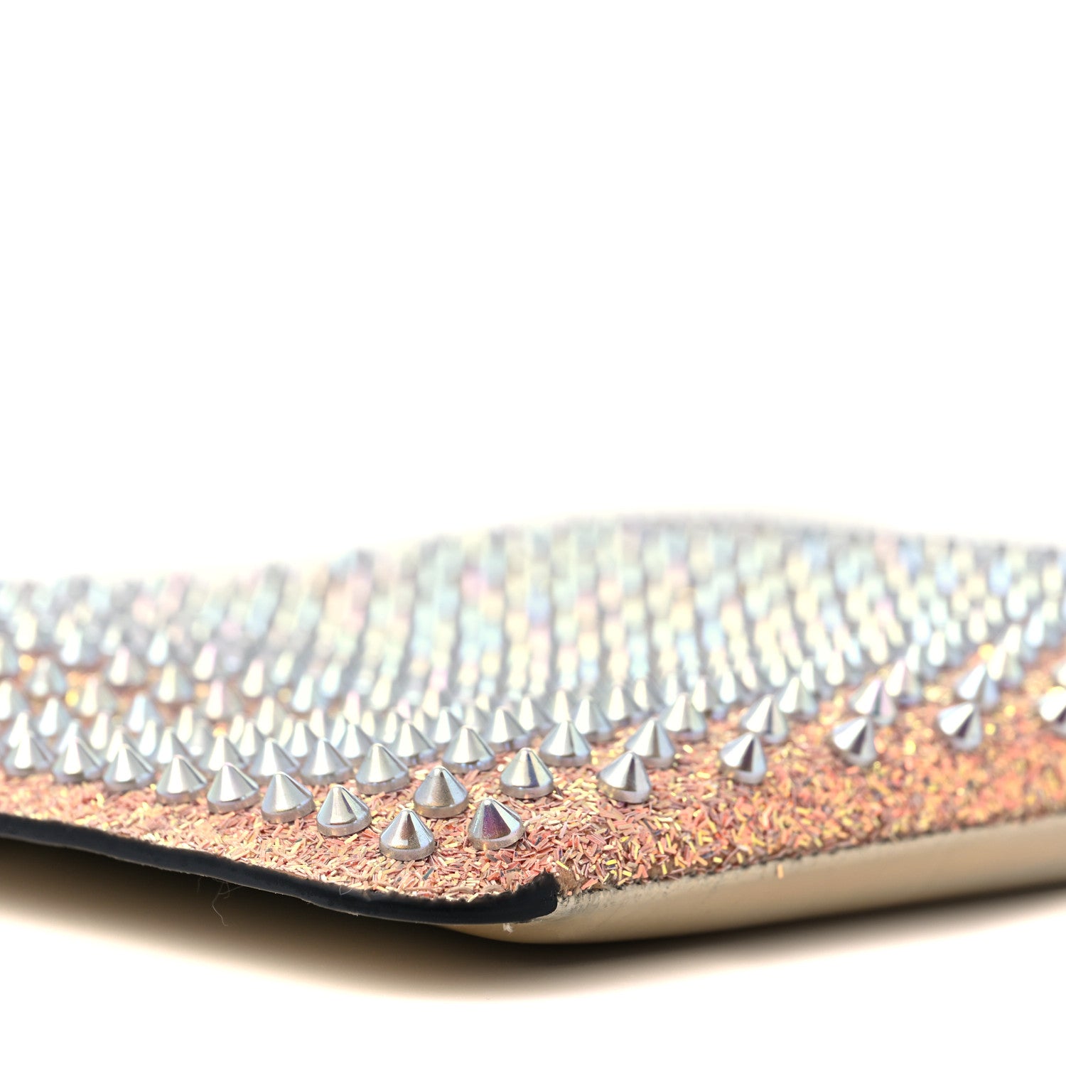 Christian Louboutin Metallic Calfskin Glitter Quadro Spikes Loubiclutch Rosegold 6 of 7