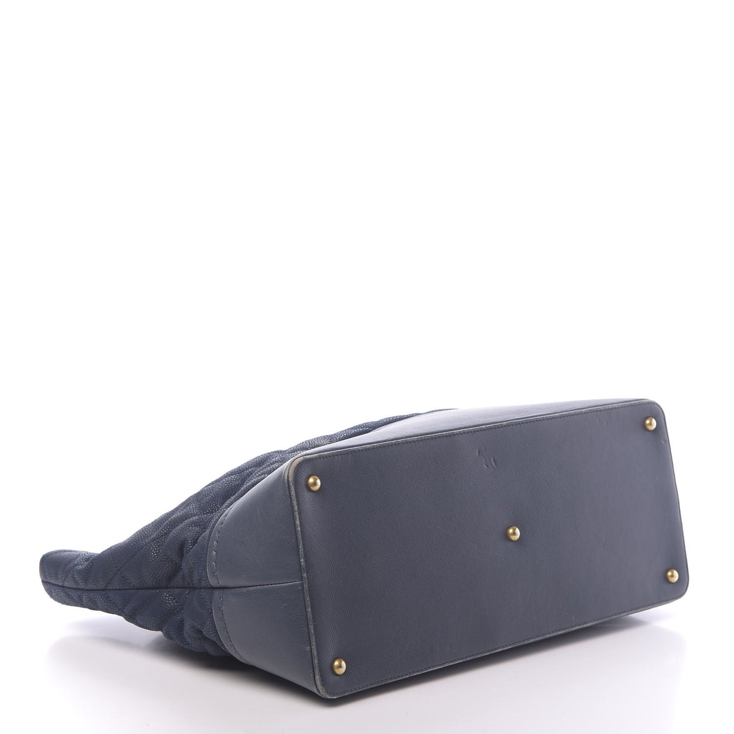 Iridescent Caviar Quilted Globe Trotter Shopping Tote Navy Blue