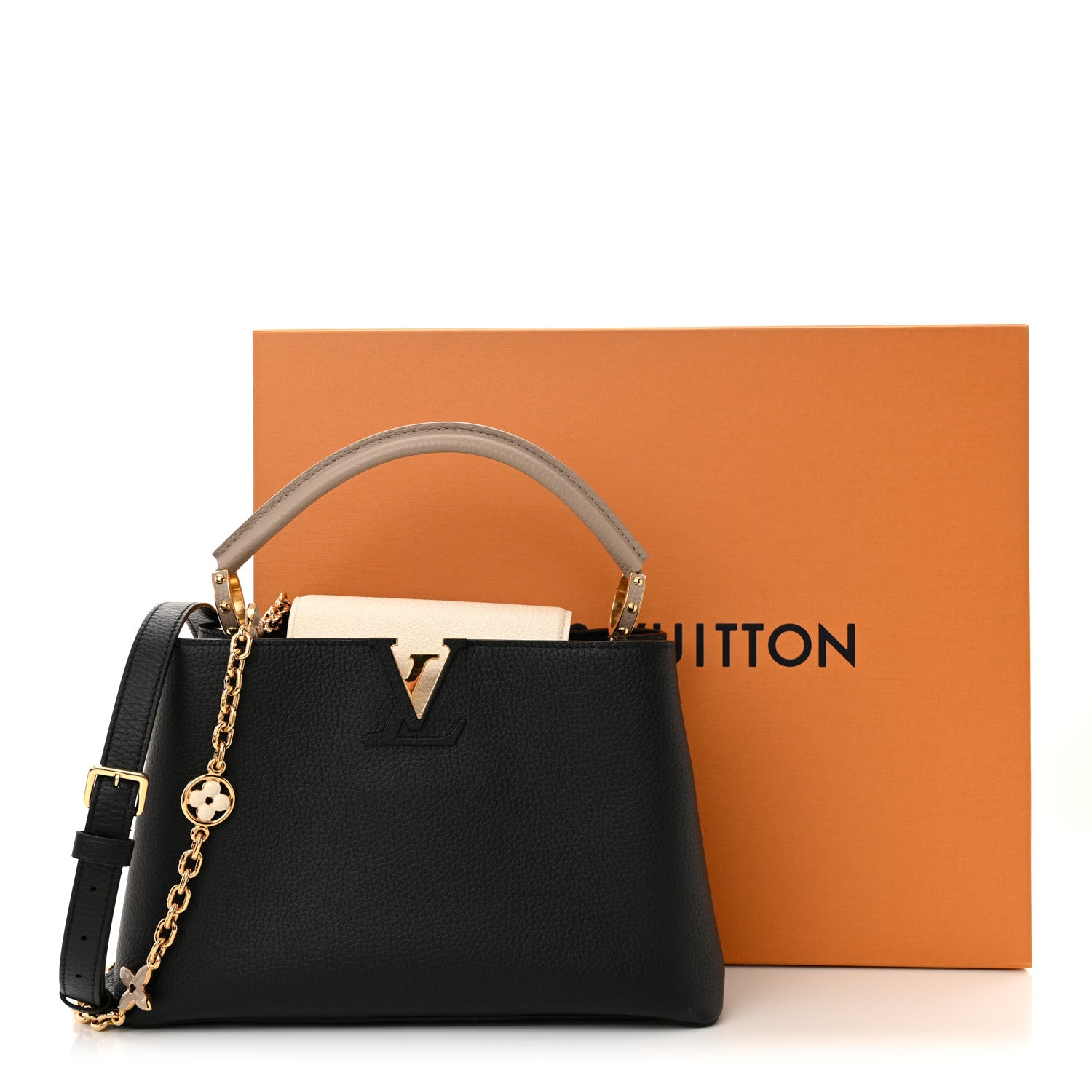 Louis Vuitton Taurillon Flower Chain Capucines MM Black Galet Gray Pearly Cream 13 of 13
