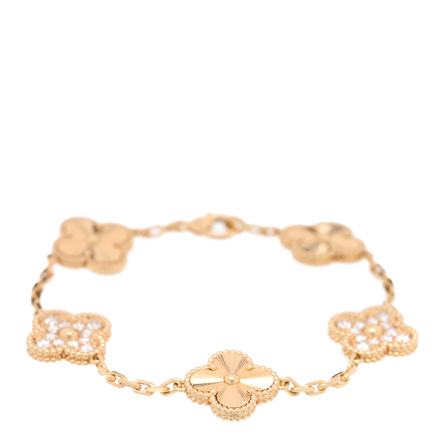 Van Cleef & Arpels 18K Yellow Gold Diamond 5 Motifs Guilloche Vintage Alhambra Bracelet 1 of 3
