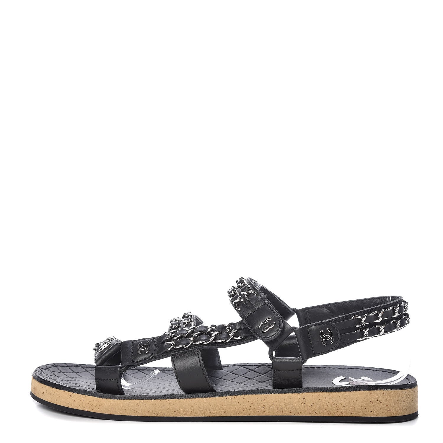 Chanel Calfskin Chain Sandals 41 Black 1 of 8