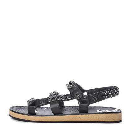 Chanel Calfskin Chain Sandals 41 Black 1 of 8