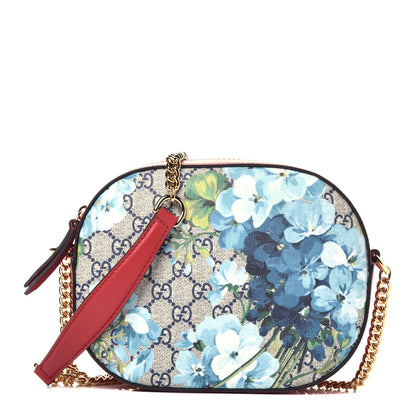 Gucci GG Supreme Monogram Blooms Mini Chain Shoulder Bag Beige Blue Navy Hibiscus Red 1 of 9