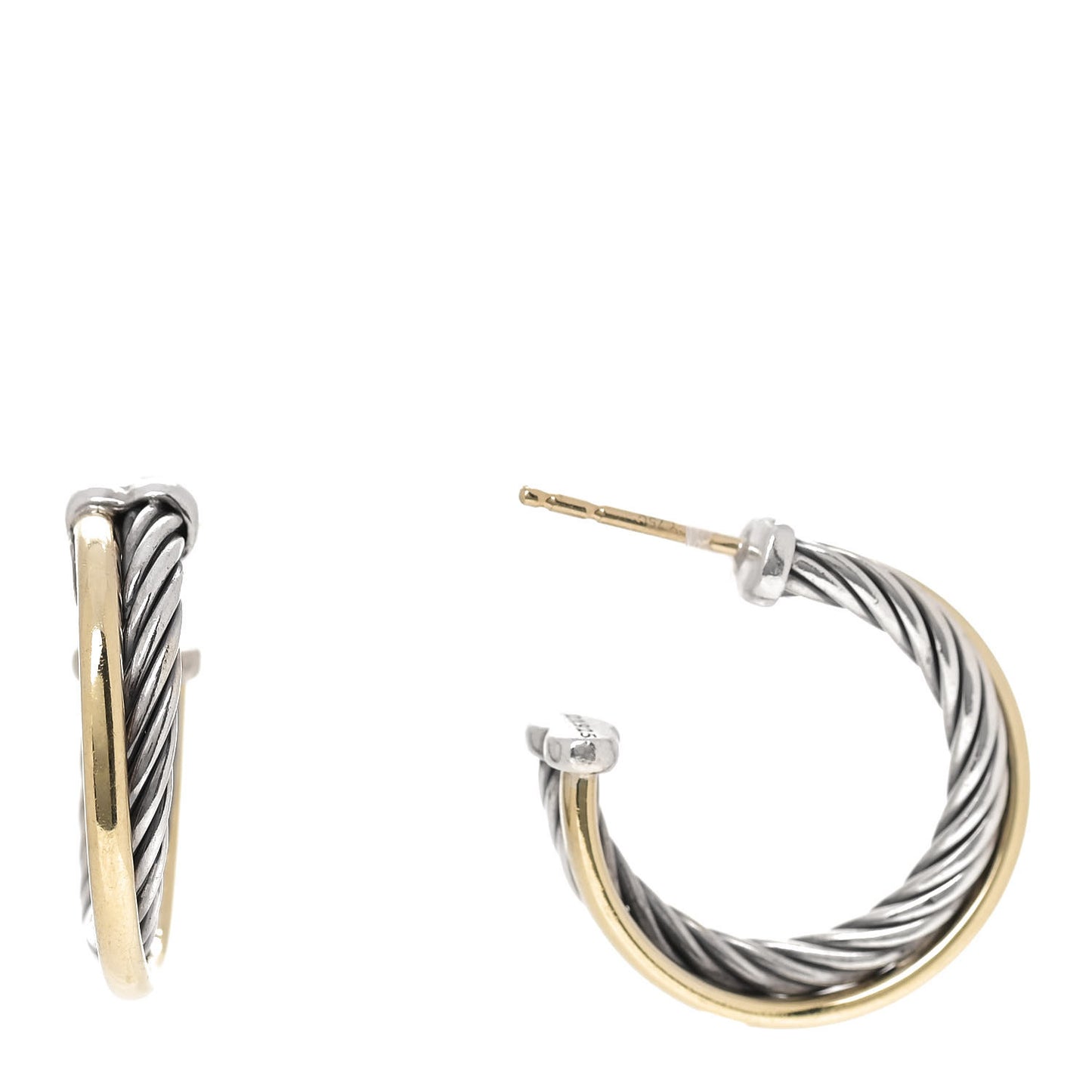 Sterling Silver 18K Yellow Gold 23mm Crossover Cable Hoop Earrings