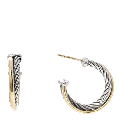 David Yurman Sterling Silver 18K Yellow Gold 23mm Crossover Cable Hoop Earrings 1 of 5