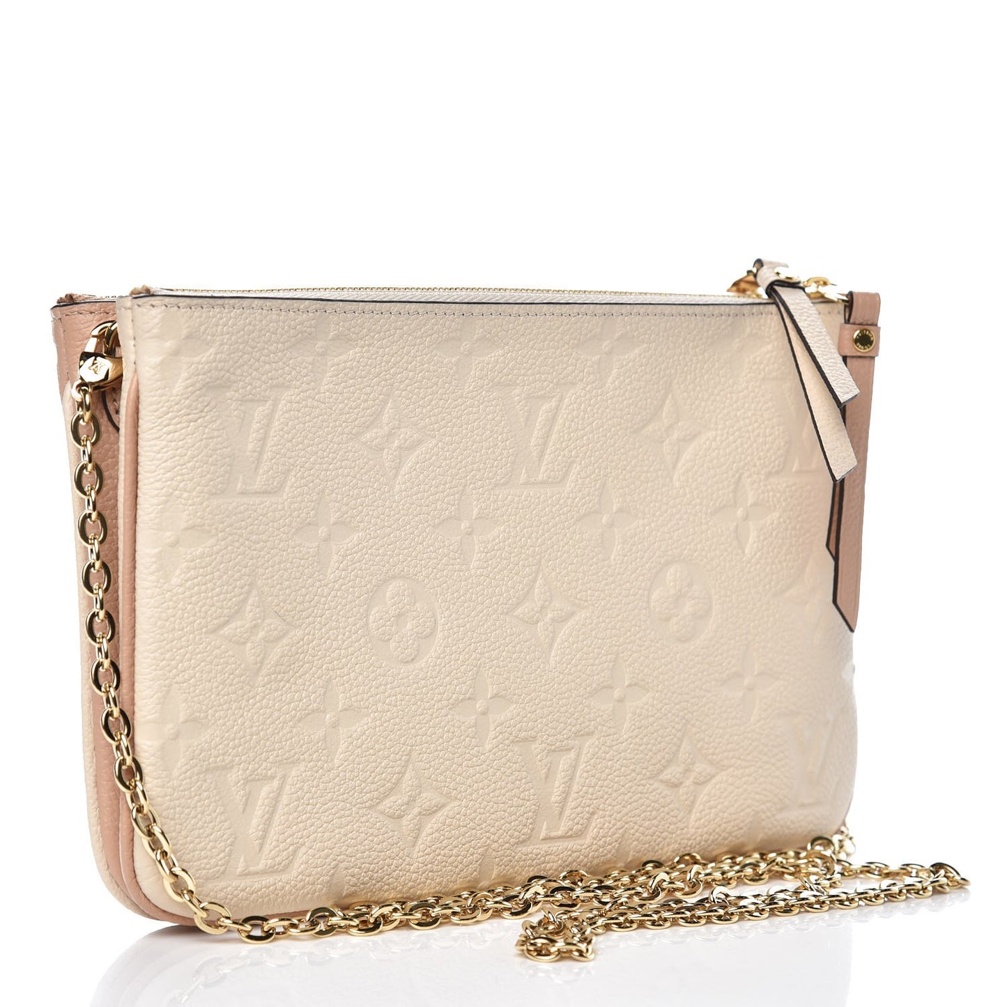 Empreinte Double Zip Pochette Beige Rose Creme