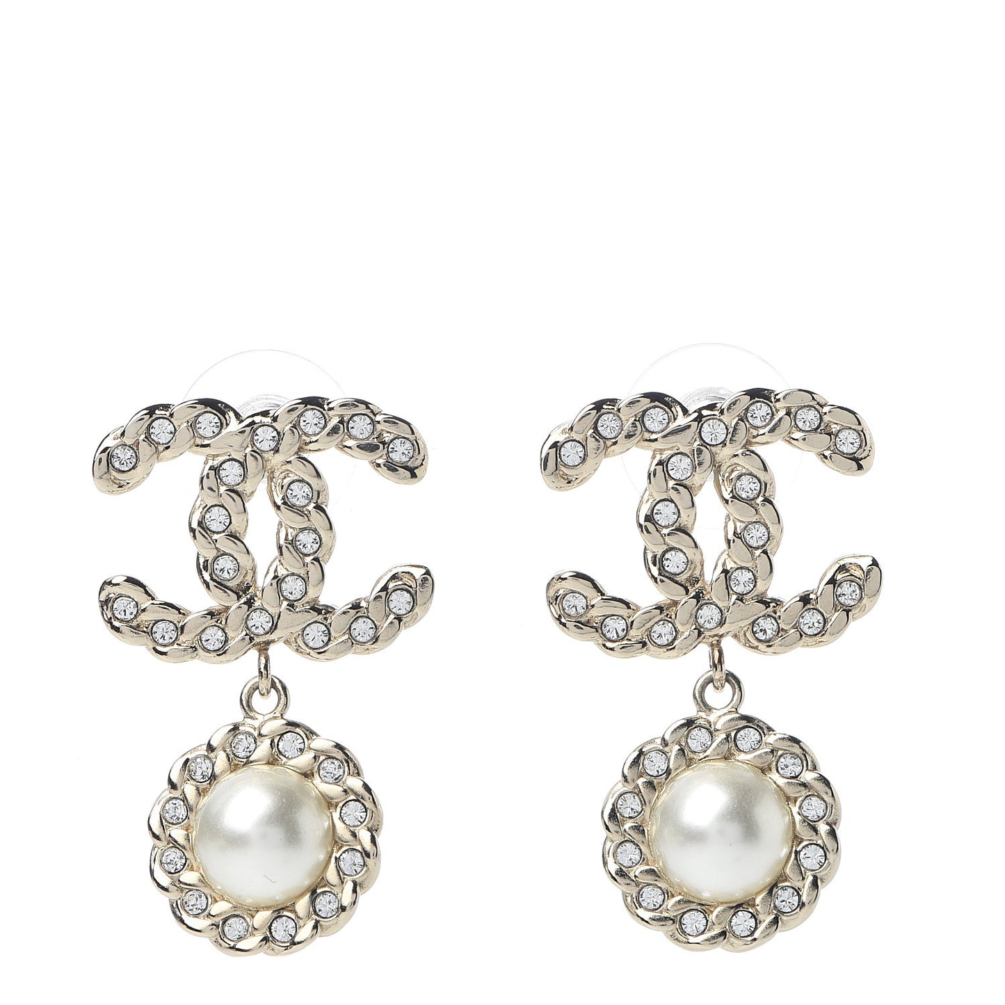 Crystal Pearl Pearls Coronation CC Drop Earrings Gold