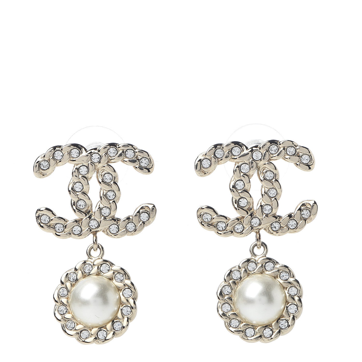 Chanel Crystal Pearl Pearls Coronation CC Drop Earrings Gold 1 of 5