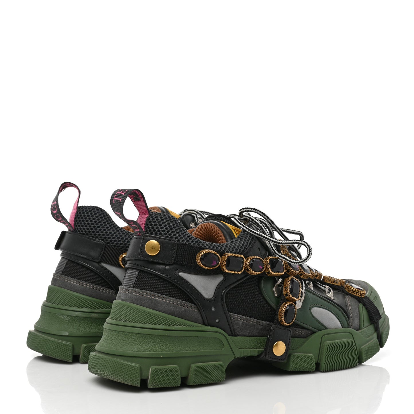 X SEGA Mesh Suede Calfskin Removable Crystals Mens Flashtrek Sneakers 8.5 Loess Black Olive Green