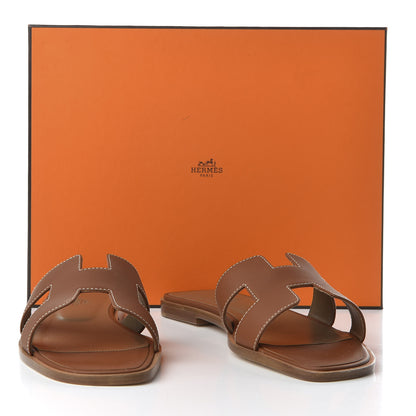 Hermes Box Calfskin Oran Sandals 38 Gold 9 of 9