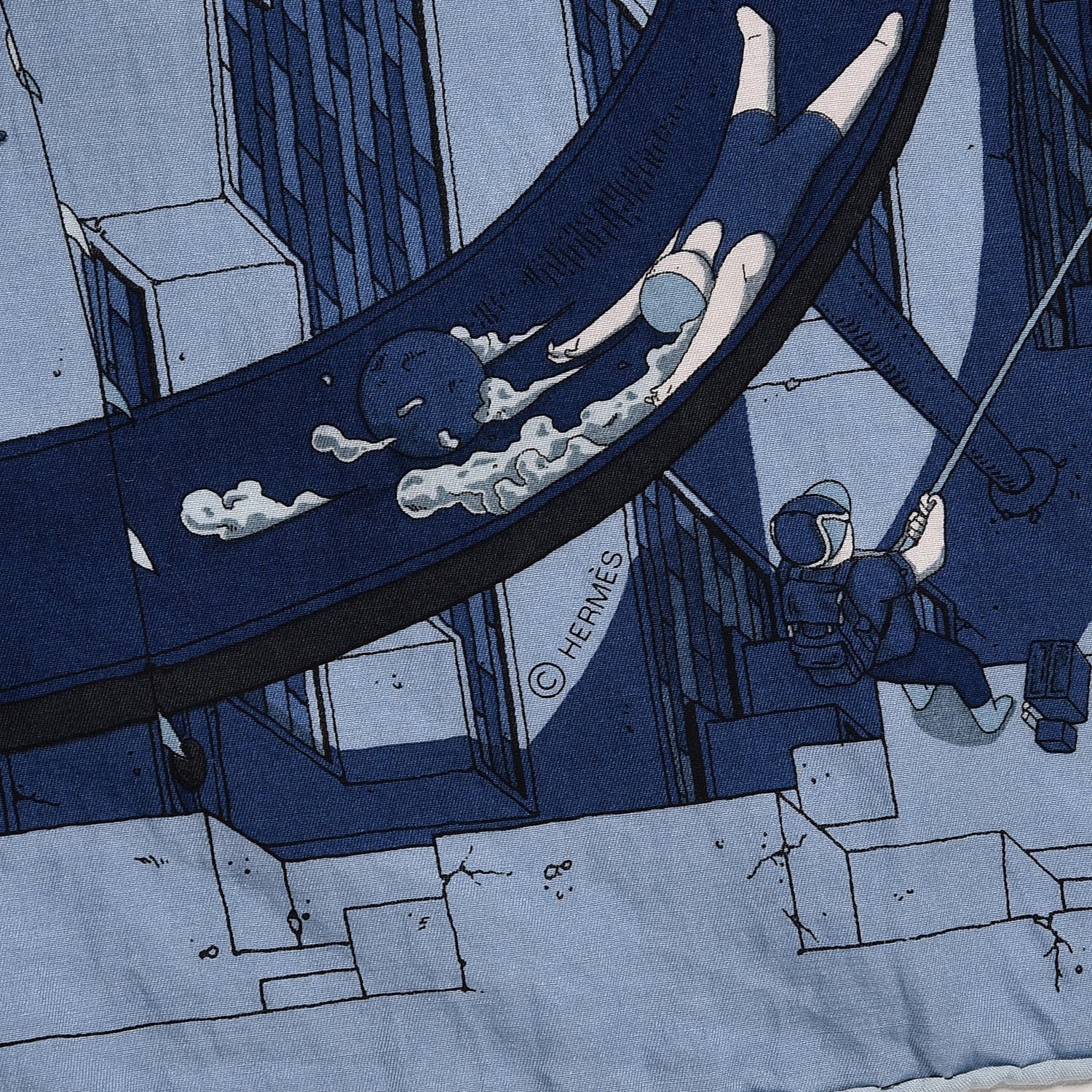 Hermes Silk Cotton Les Bains d'Hermès scarf 100 Blue Jean Ocean Marine 3 of 4