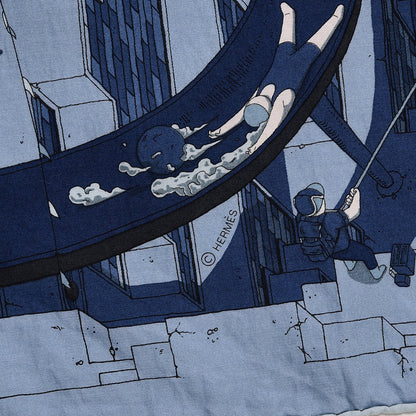Hermes Silk Cotton Les Bains d'Hermès scarf 100 Blue Jean Ocean Marine 3 of 4
