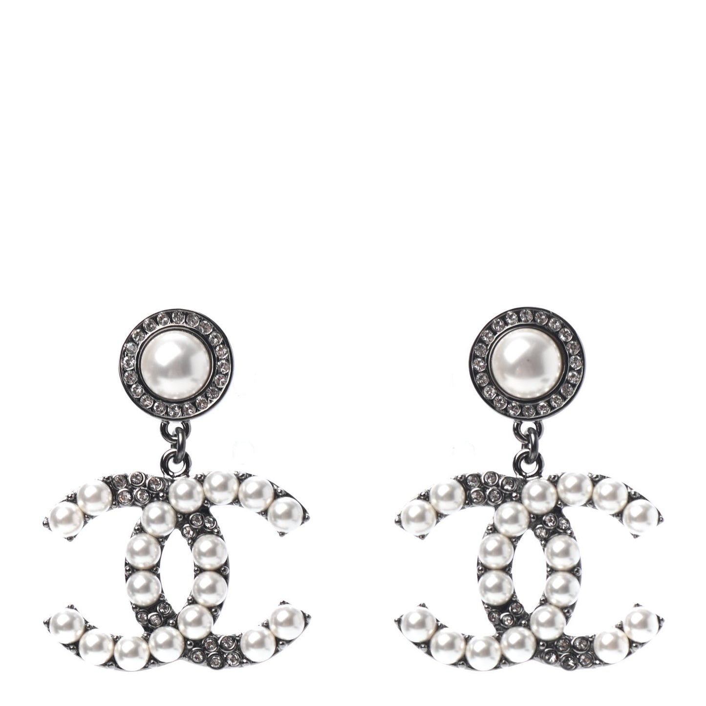 Pearl Crystal CC Drop Earrings Silver