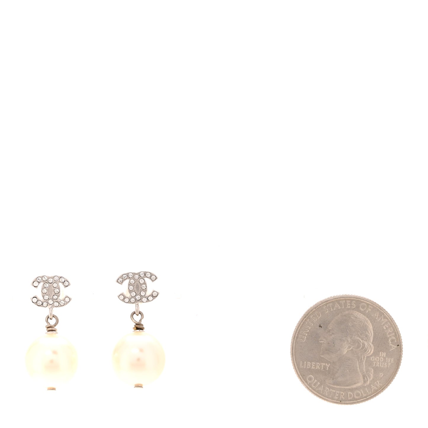 Crystal Pearl CC Drop Earrings Silver