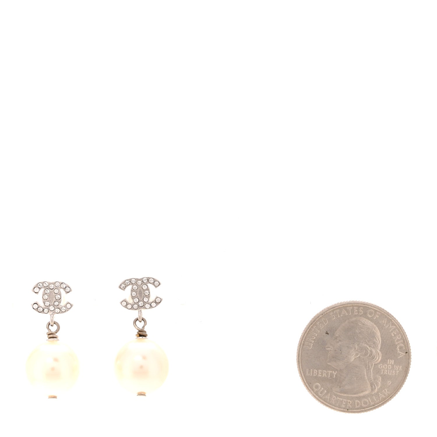 Chanel Crystal Pearl CC Drop Earrings Silver 2 of 5