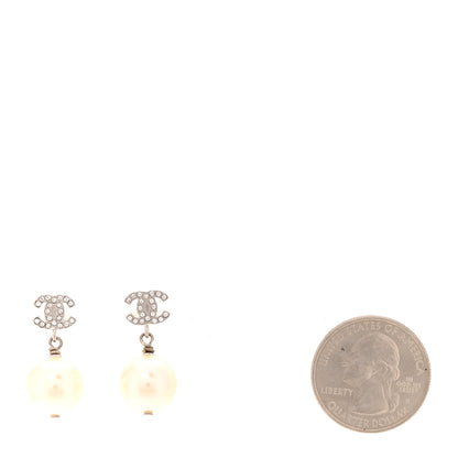 Chanel Crystal Pearl CC Drop Earrings Silver 2 of 5