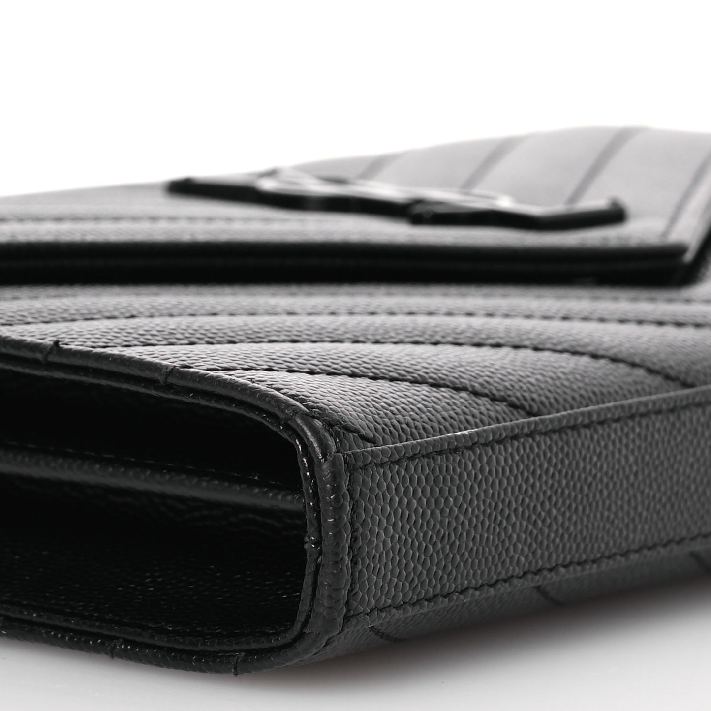 Grain De Poudre Matelasse Chevron Monogram Monochrome Envelope Chain Wallet Black