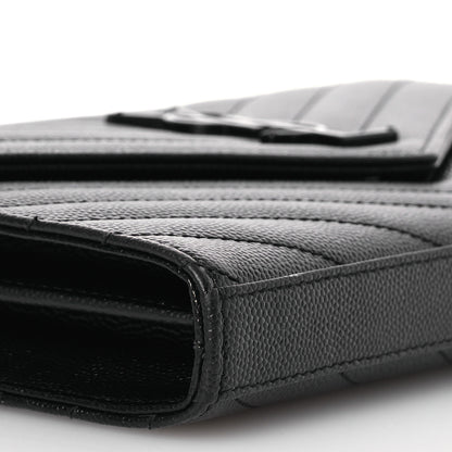 Saint Laurent Grain De Poudre Matelasse Chevron Monogram Monochrome Envelope Chain Wallet Black 11 of 15