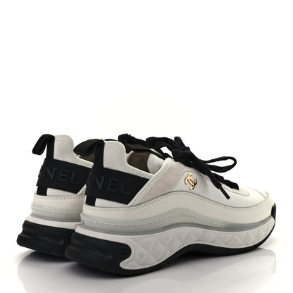 Chanel Velvet Calfskin Mixed Fibers CC Sneakers 38 Ivory Black 4 of 7