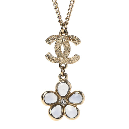 Chanel Metal Resin Diamante CC Flower Necklace Gold 4 of 6