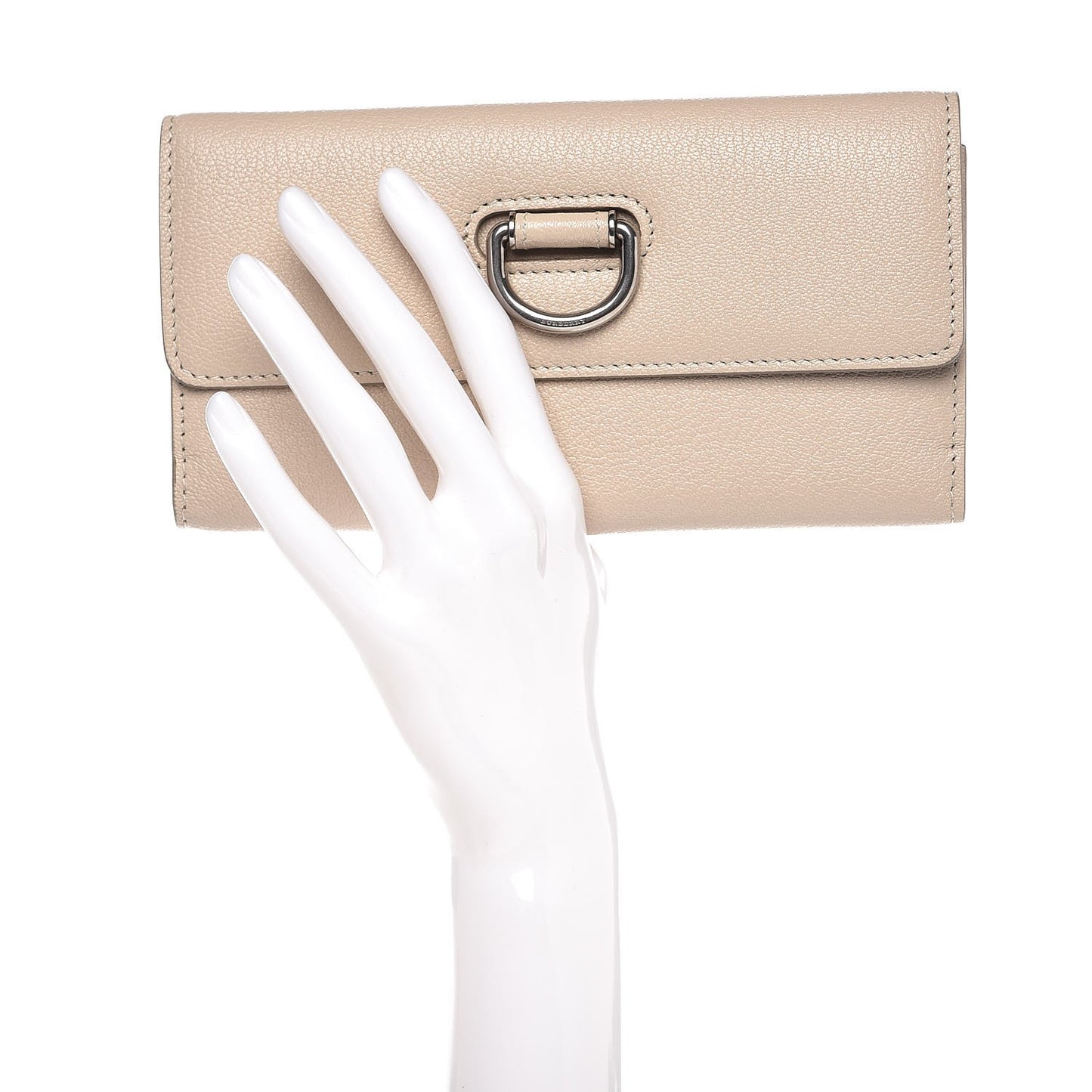 Grainy Calfskin D-Ring Continental Wallet Stone
