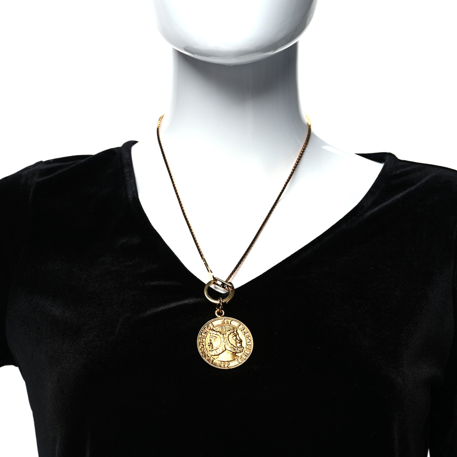 Fendi Brass Karligraphy Round Pendant Necklace 2 of 6