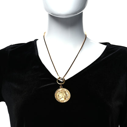 Fendi Brass Karligraphy Round Pendant Necklace 2 of 6
