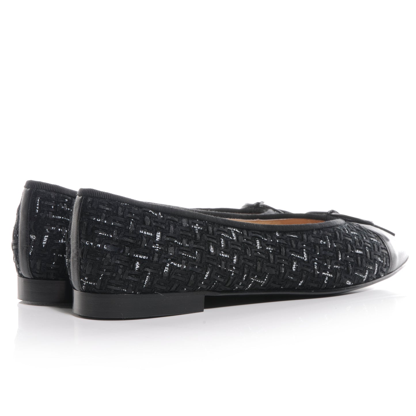 Lambskin Ribbon Tweed Cap Toe Ballet Flats 42 Black