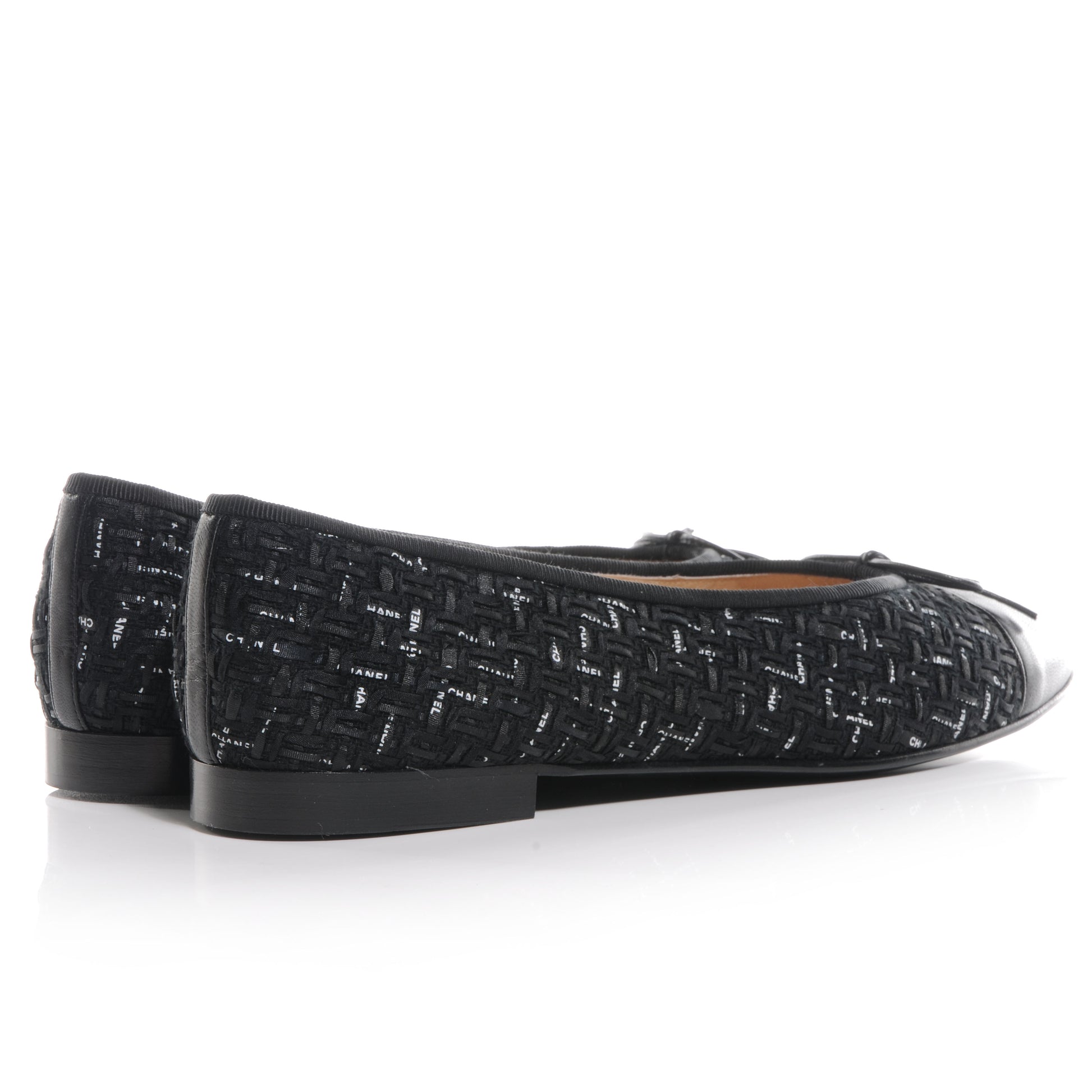 Chanel Lambskin Ribbon Tweed Cap Toe Ballet Flats 42 Black 4 of 7