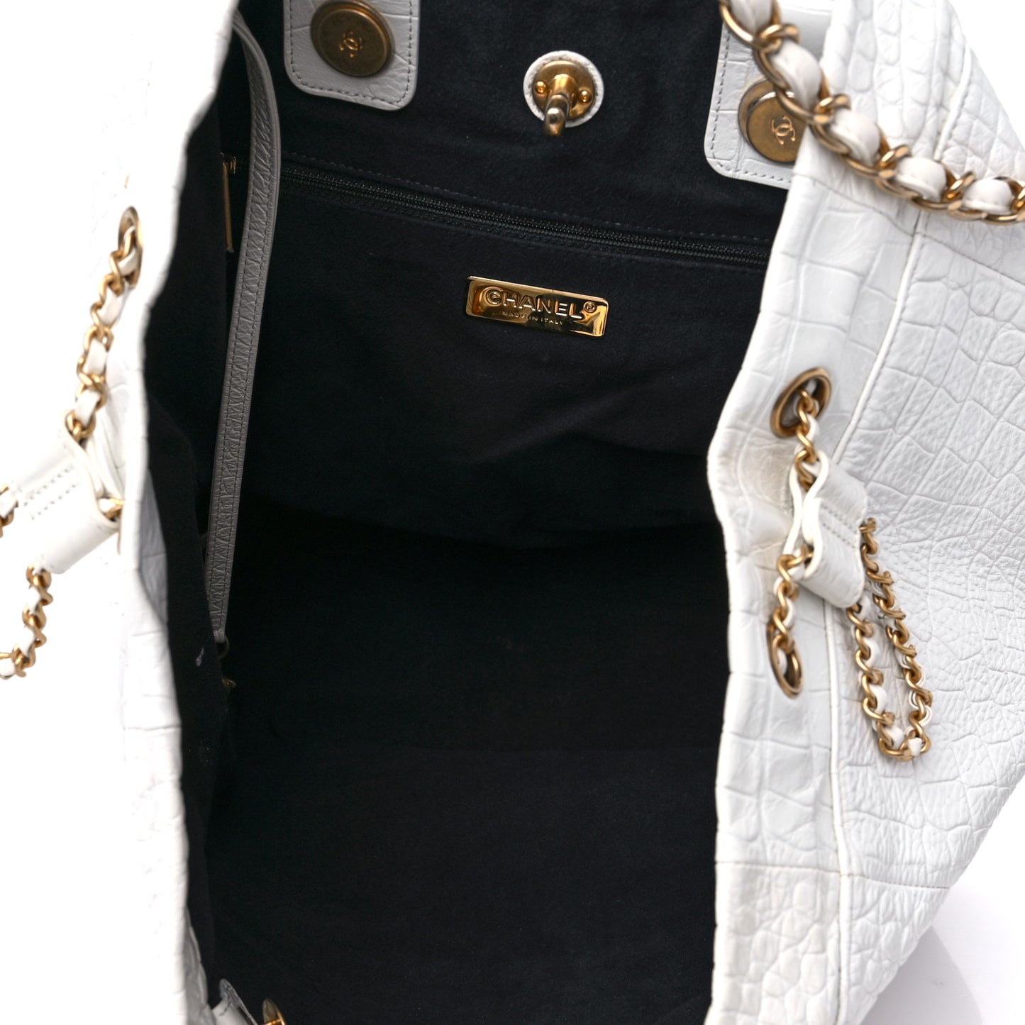 Calfskin Crocodile Embossed Cocodile Shopping Tote White