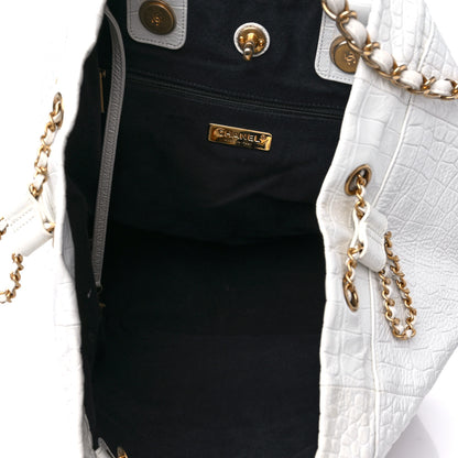 Chanel Calfskin Crocodile Embossed Cocodile Shopping Tote White 5 of 17