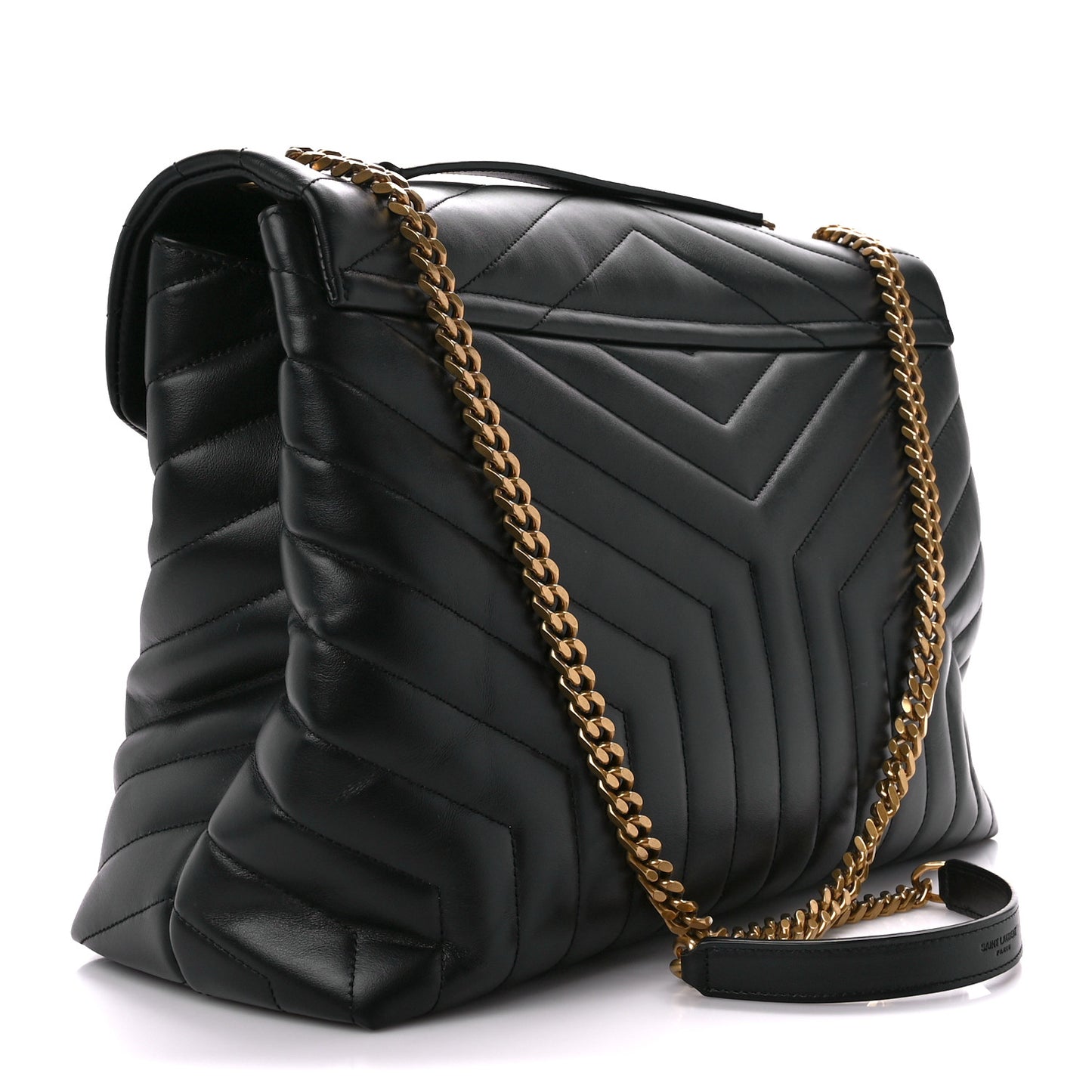Calfskin Y Quilted Monogram Large Loulou Chain Satchel Black