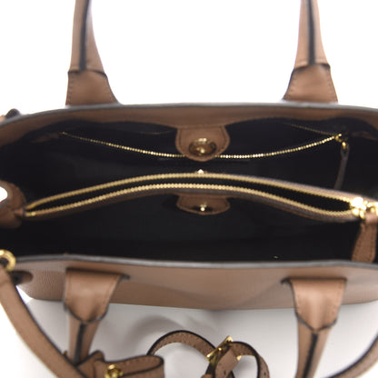 Burberry Grainy Calfskin House Check Medium Banner Tote Dark Sand 5 of 9