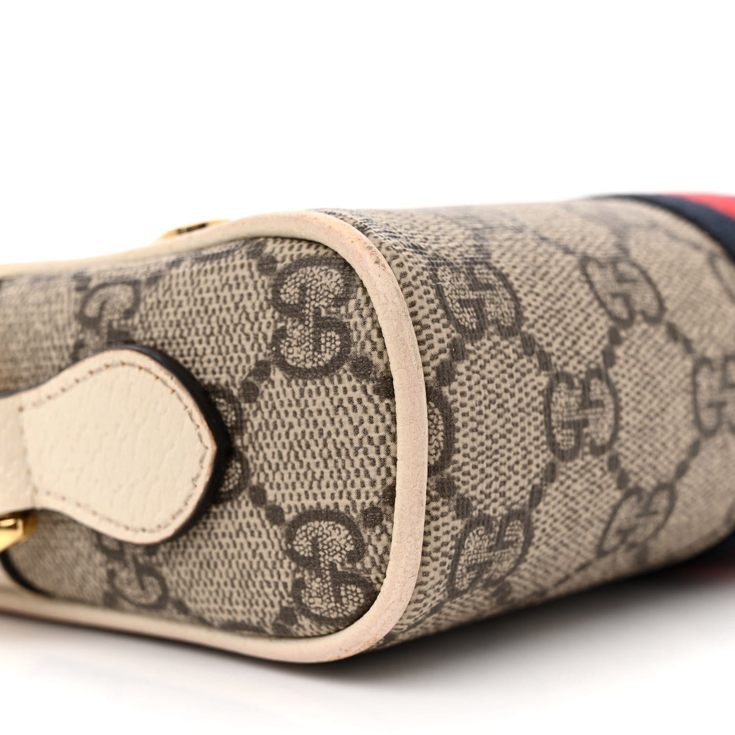 GG Supreme Monogram Textured Calfskin Web Mini Ophidia Shoulder Bag Beige Ebony Mystic White