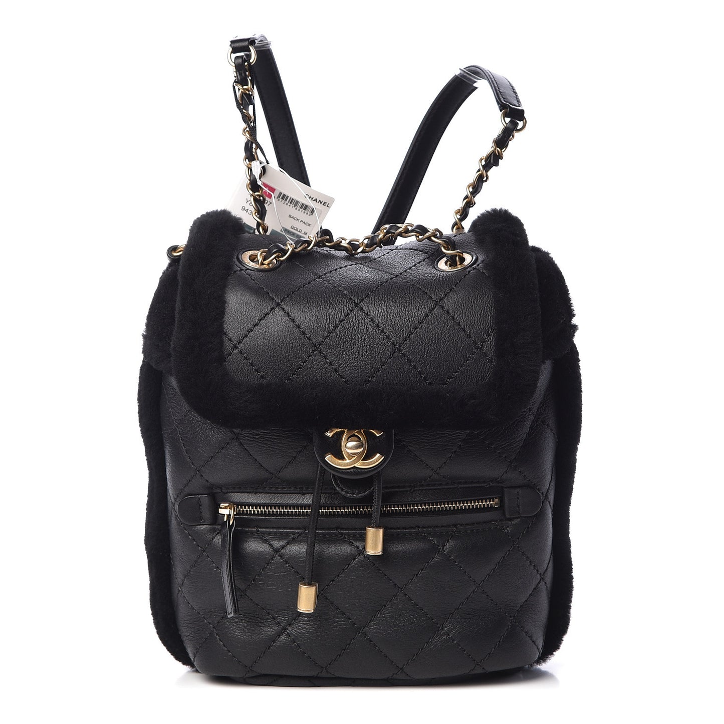 Lambskin Shearling Quilted CC Backpack Black