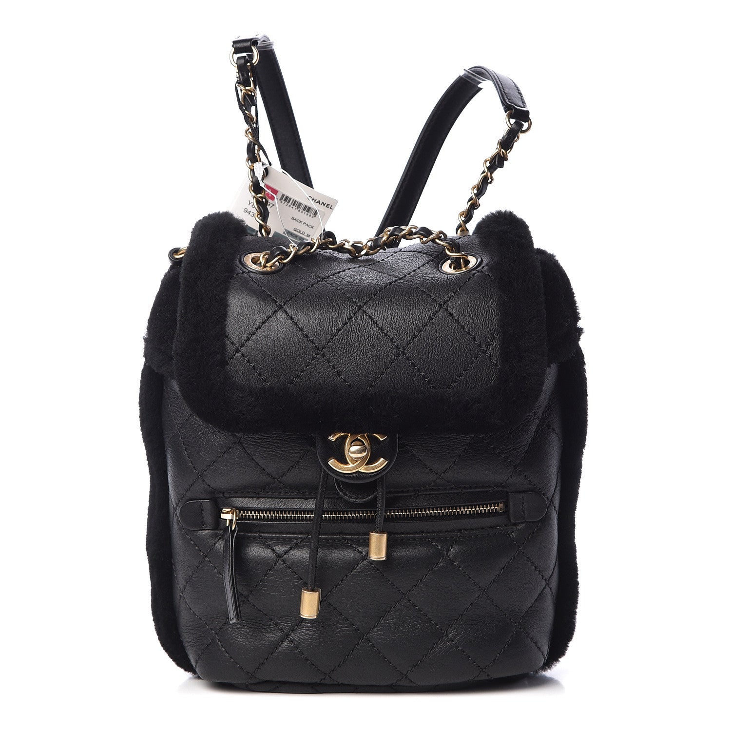 Chanel Lambskin Shearling Quilted CC Backpack Black 1 of 10