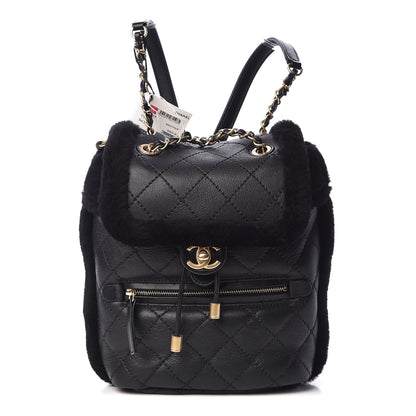 Chanel Lambskin Shearling Quilted CC Backpack Black 1 of 10
