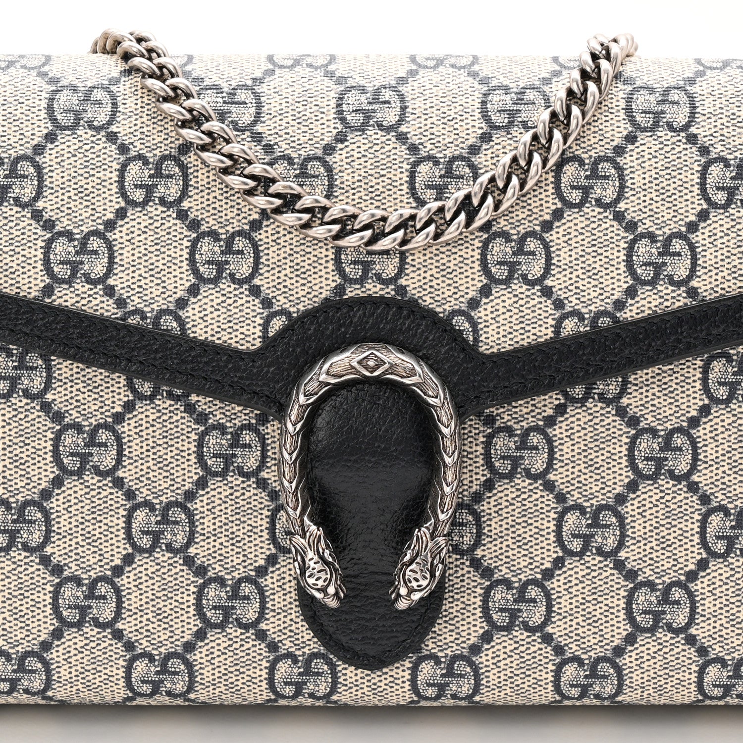 Gucci GG Supreme Monogram Textured Dollar Calfskin Mini Dionysus Chain Wallet Beige Blue 8 of 10