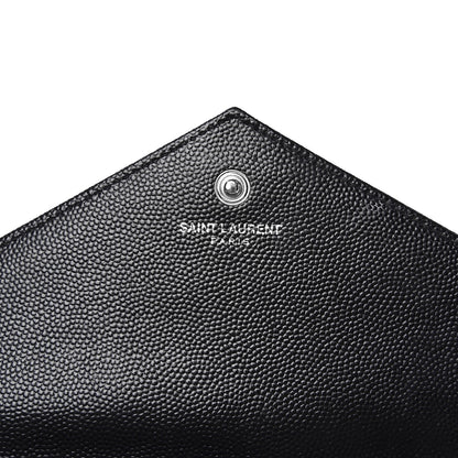 Saint Laurent Grain De Poudre Matelasse Chevron Monogram Chain Wallet Black 6 of 8