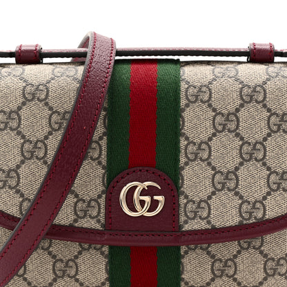 Gucci GG Supreme Monogram Textured Dollar Calfskin Small Ophidia Top Handle Shoulder Bag Beige Bordeaux 8 of 11