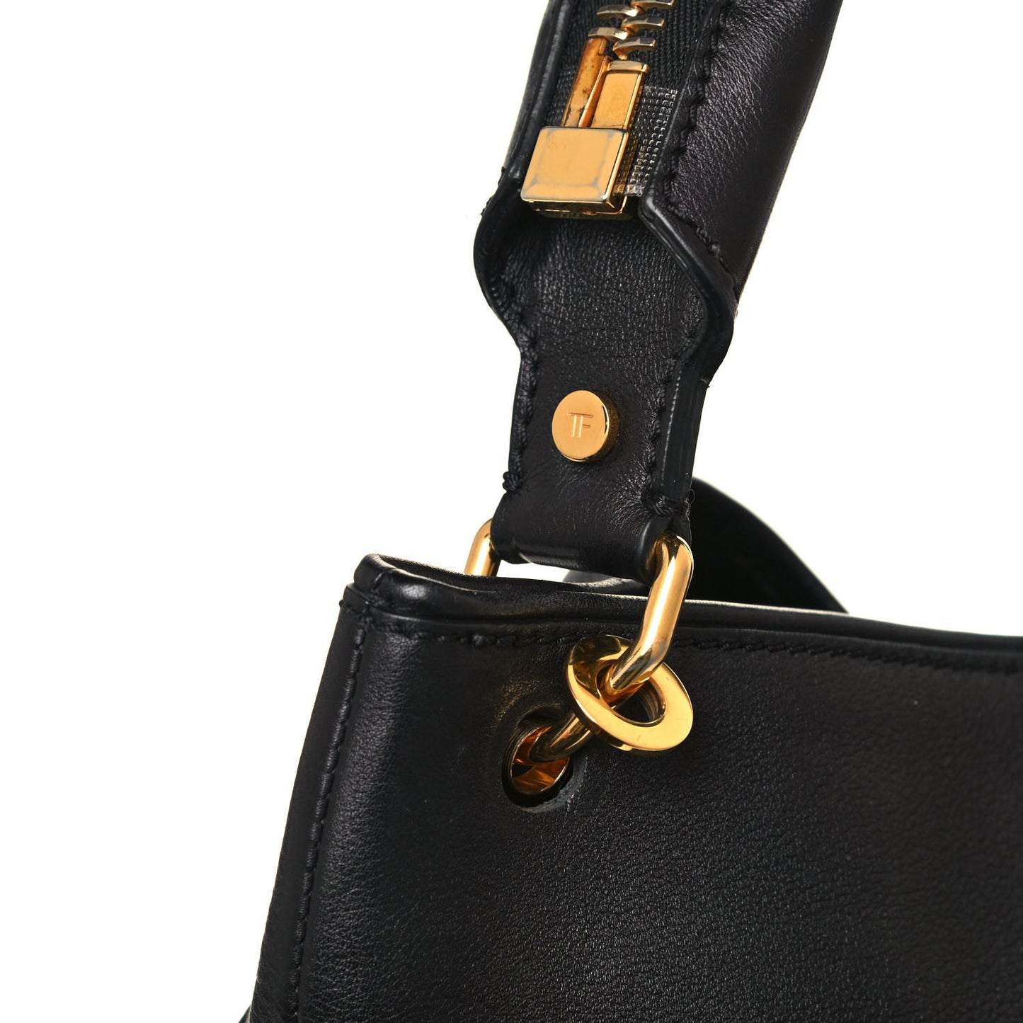 Calfskin Zipper Strap Hobo Black