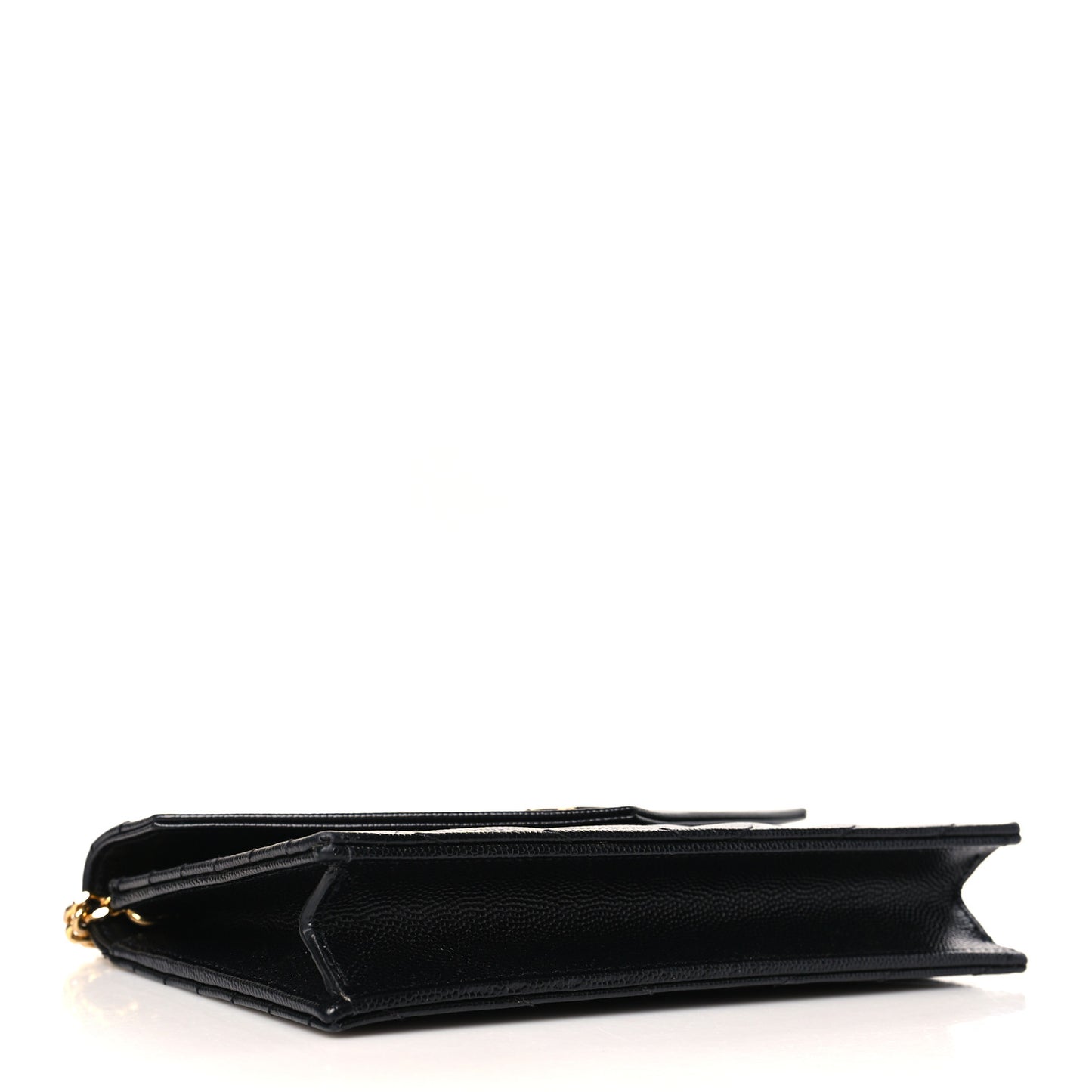 Grain De Poudre Matelasse Chevron Monogram Envelope Chain Wallet Black