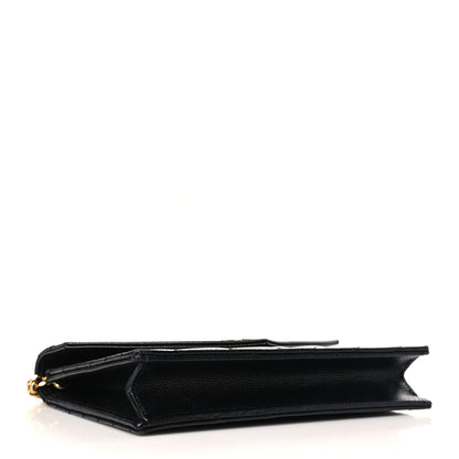 Saint Laurent Grain De Poudre Matelasse Chevron Monogram Envelope Chain Wallet Black 4 of 9