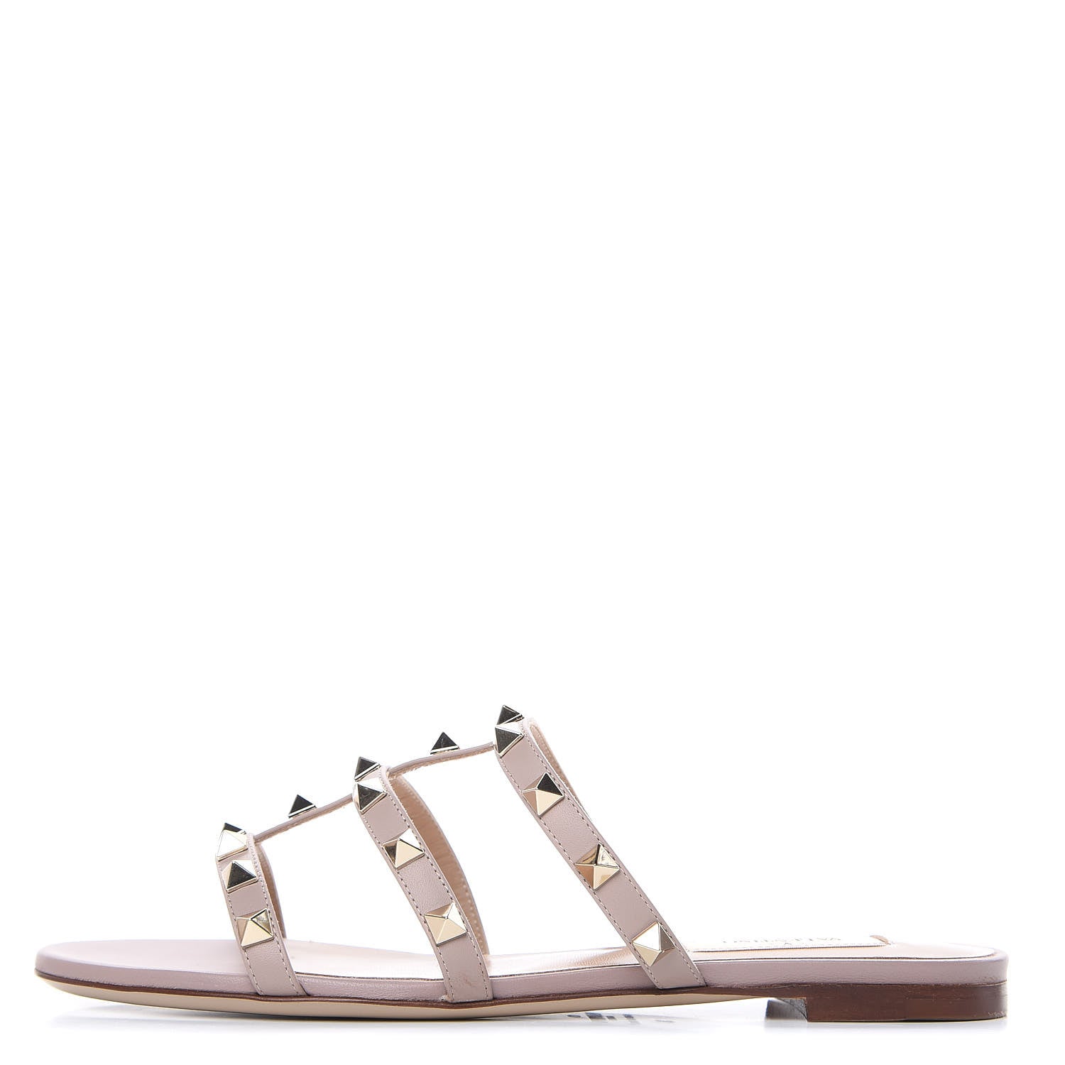 Valentino Garavani Calfskin Rockstud Caged Flat Slide Sandals 36 Poudre 1 of 8