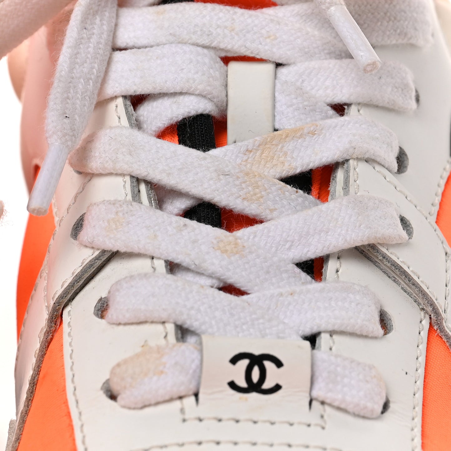 Suede Calfskin Lambskin Neoprene High Top CC Sneakers 37 White Fluo Orange