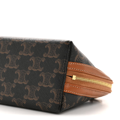 Celine Triomphe Canvas Lambskin Clutch On Chain Tan 11 of 13