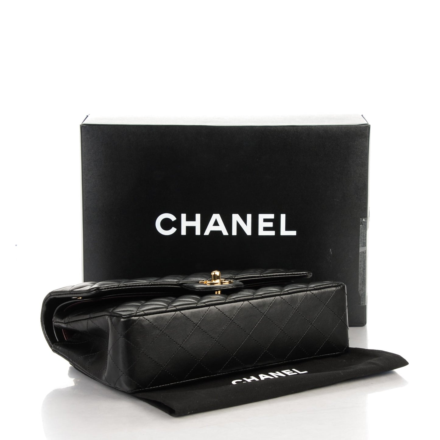 Lambskin Quilted Medium Double Flap Black