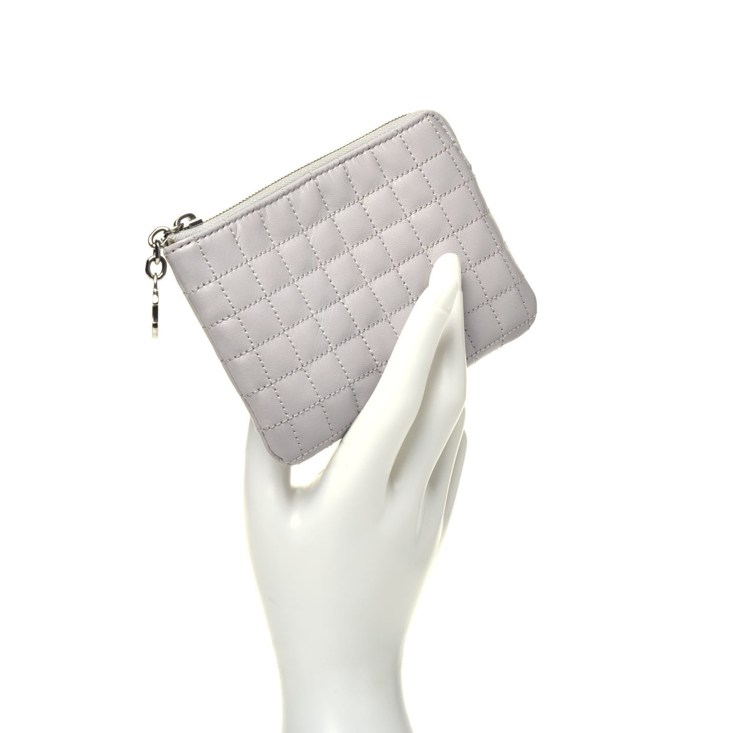 Celine Calfskin Quilted C Charm Coin Card Pouch Grey 2 of 8