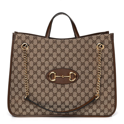 Gucci Monogram Calfskin Large Horsebit 1955 Tote Bag Beige Brown Sugar 1 of 15